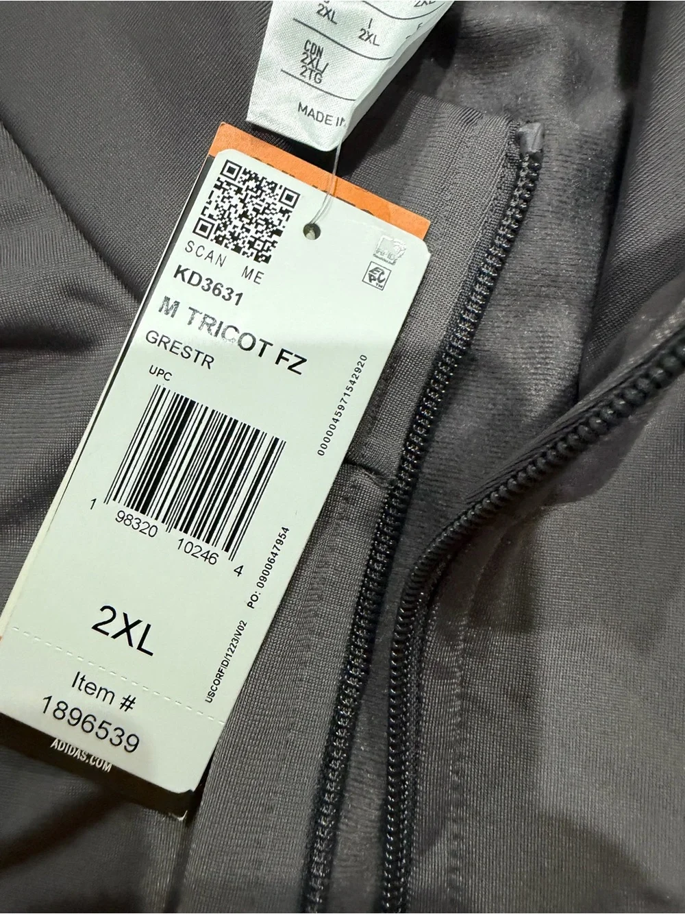 Adidas Men’s XXL Gray Full Zip Track Jacket Athletic Performance NWT